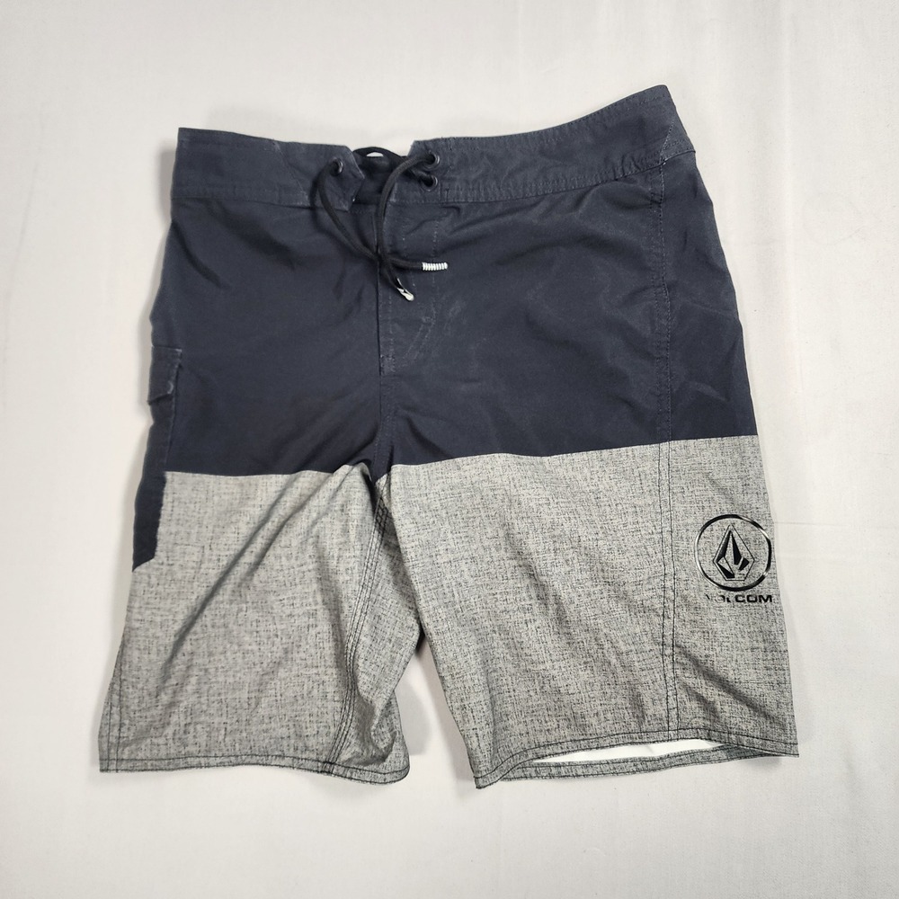 Volcom Board Shorts Mens 27 Black Heather Grey Colorblock Swim Trunks Pocket